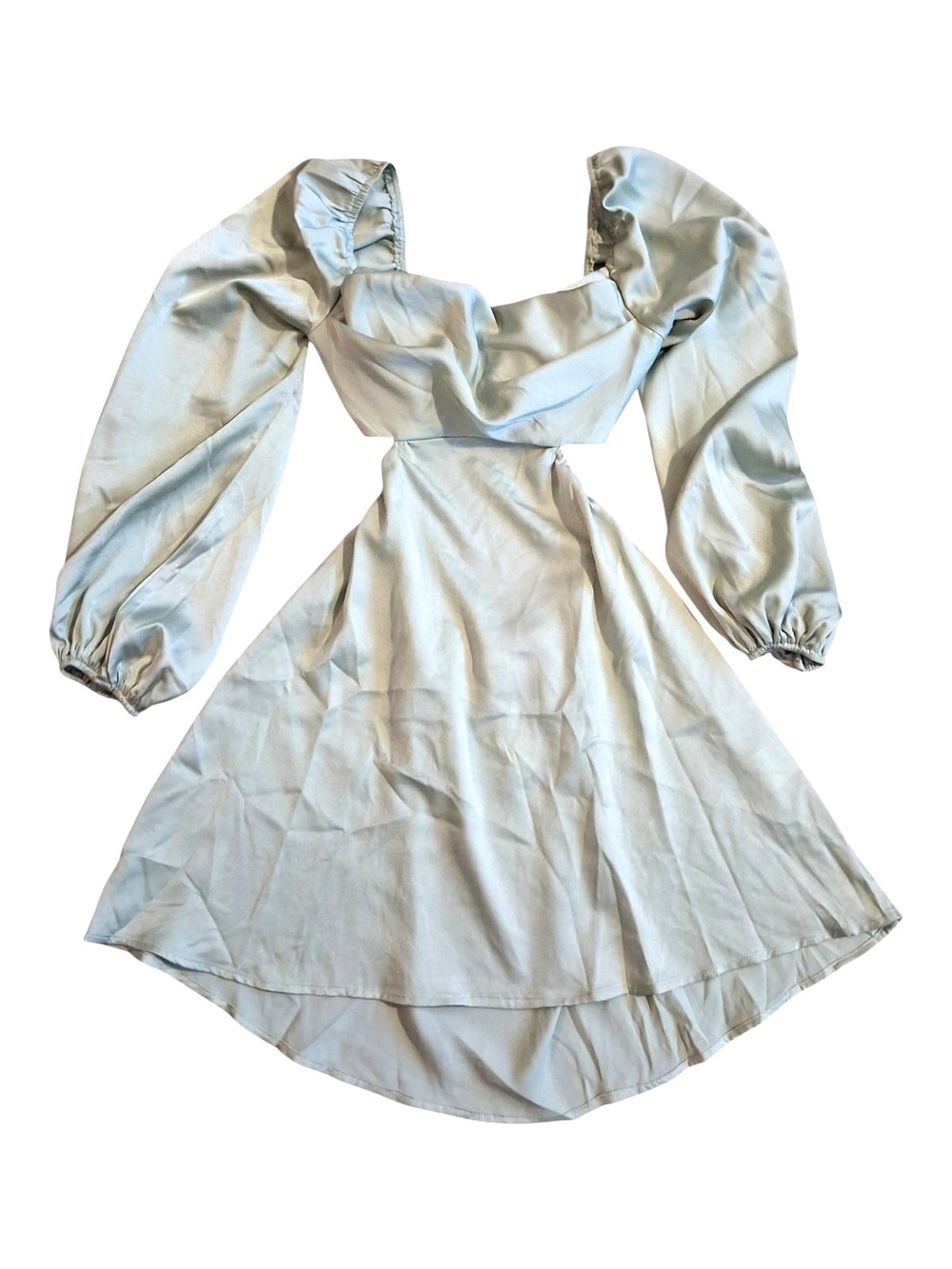 Hello Molly Light Green Puff-Sleeve Fit & Flare Dress